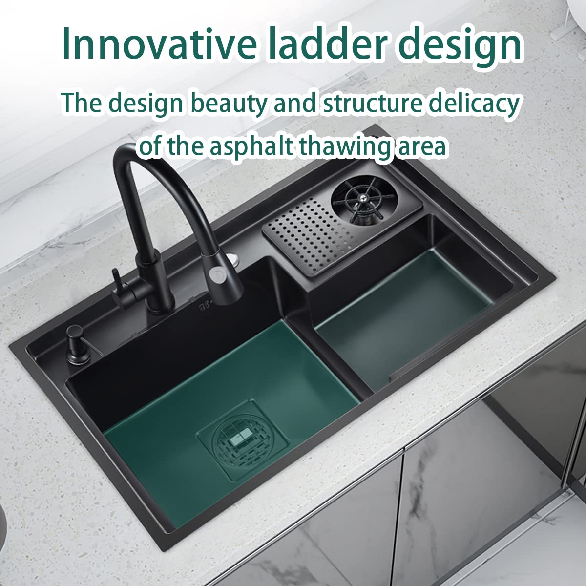 Lavabo in acciaio inox con vassoio per tazze, lavabo ispessito bar caffetteria, lavello nano multifunzionale da cucina, lavello per auto da turismo, 78 cm (68 cm)