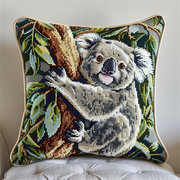 Kitquiver Kit di Ganci a Chiusura per Cuscino Koala Set per Cuscini con Gancio di Chiusura 43X43cm DIY Cuscini Artigianali Kit Ricamare Cuscini Federa per Cuscino per Divano per Adulti e Principianti