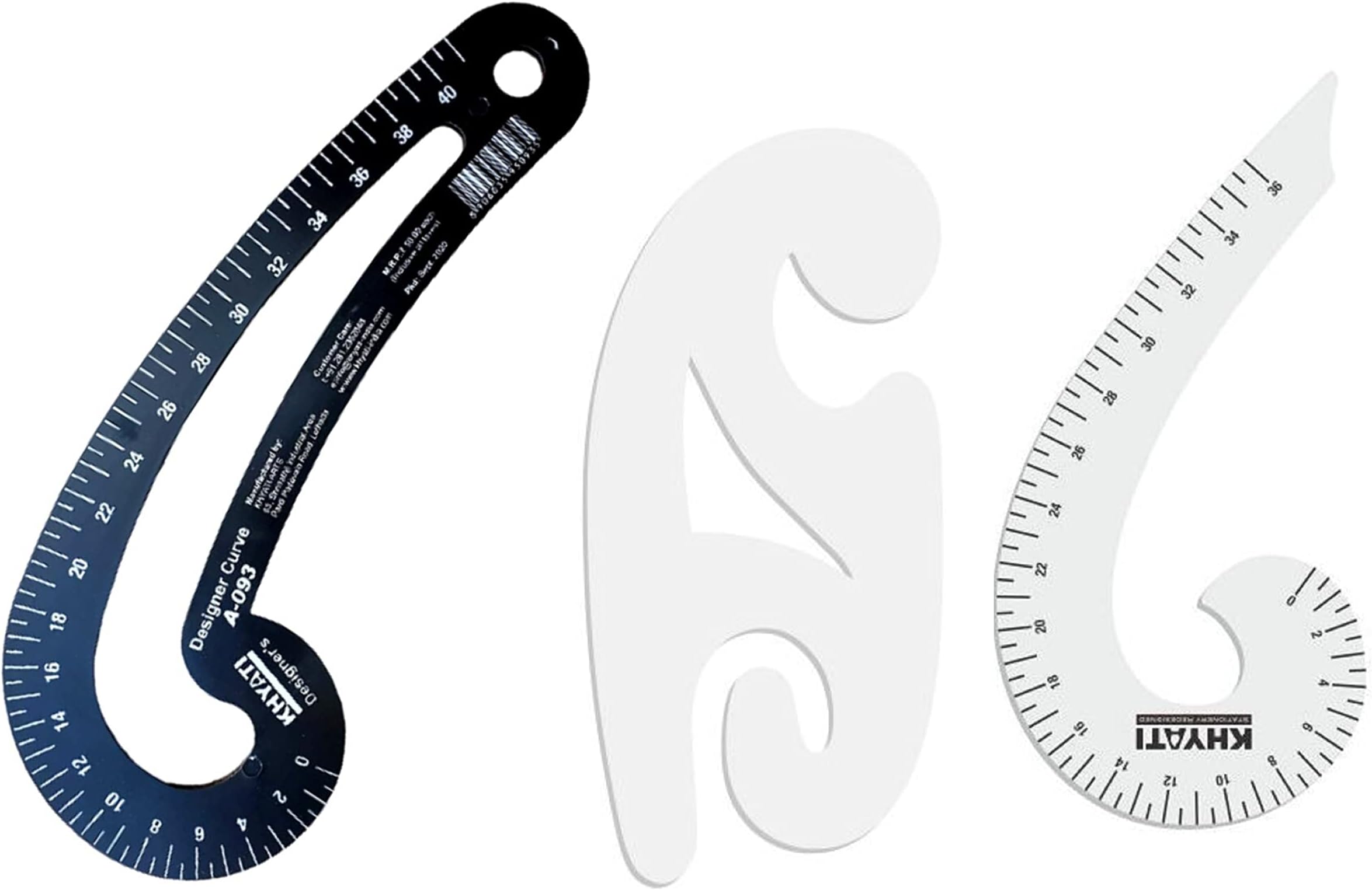 Tailoring Scales - Set of 3 Plastic Curves (21 cm) - Designer, French, Mundha - Sewing/Tailoring Tool