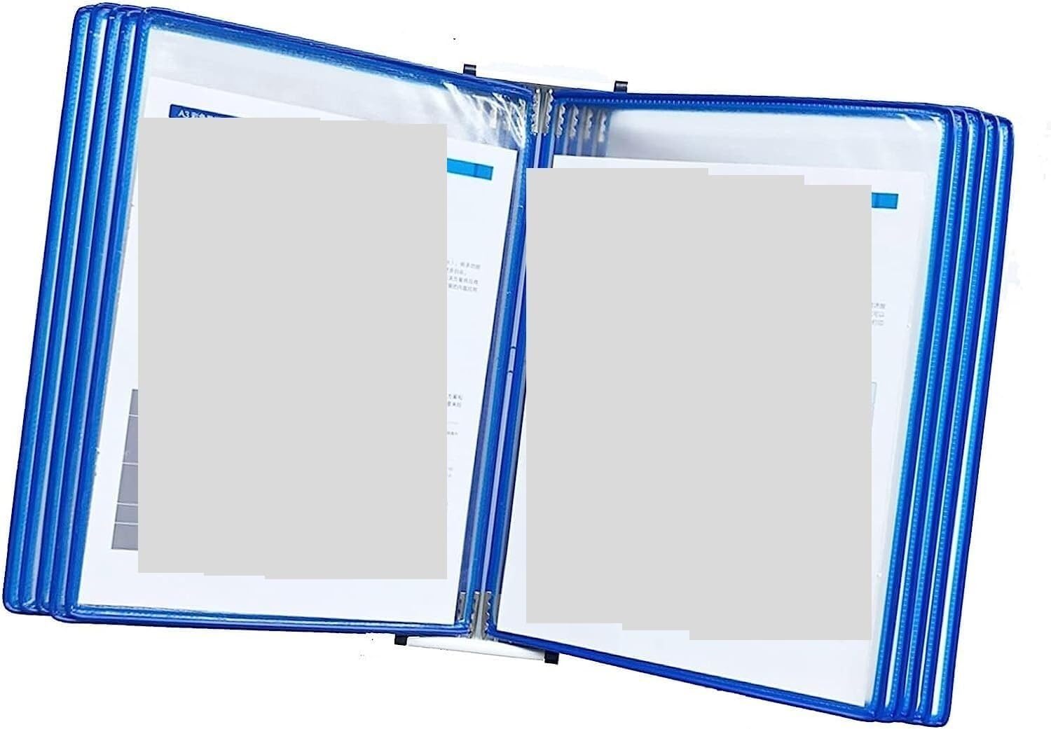 Portadocumentos de pared, 10 paneles de doble cara, soporte de exhibición de páginas transparente de hojas sueltas A4(Blu)