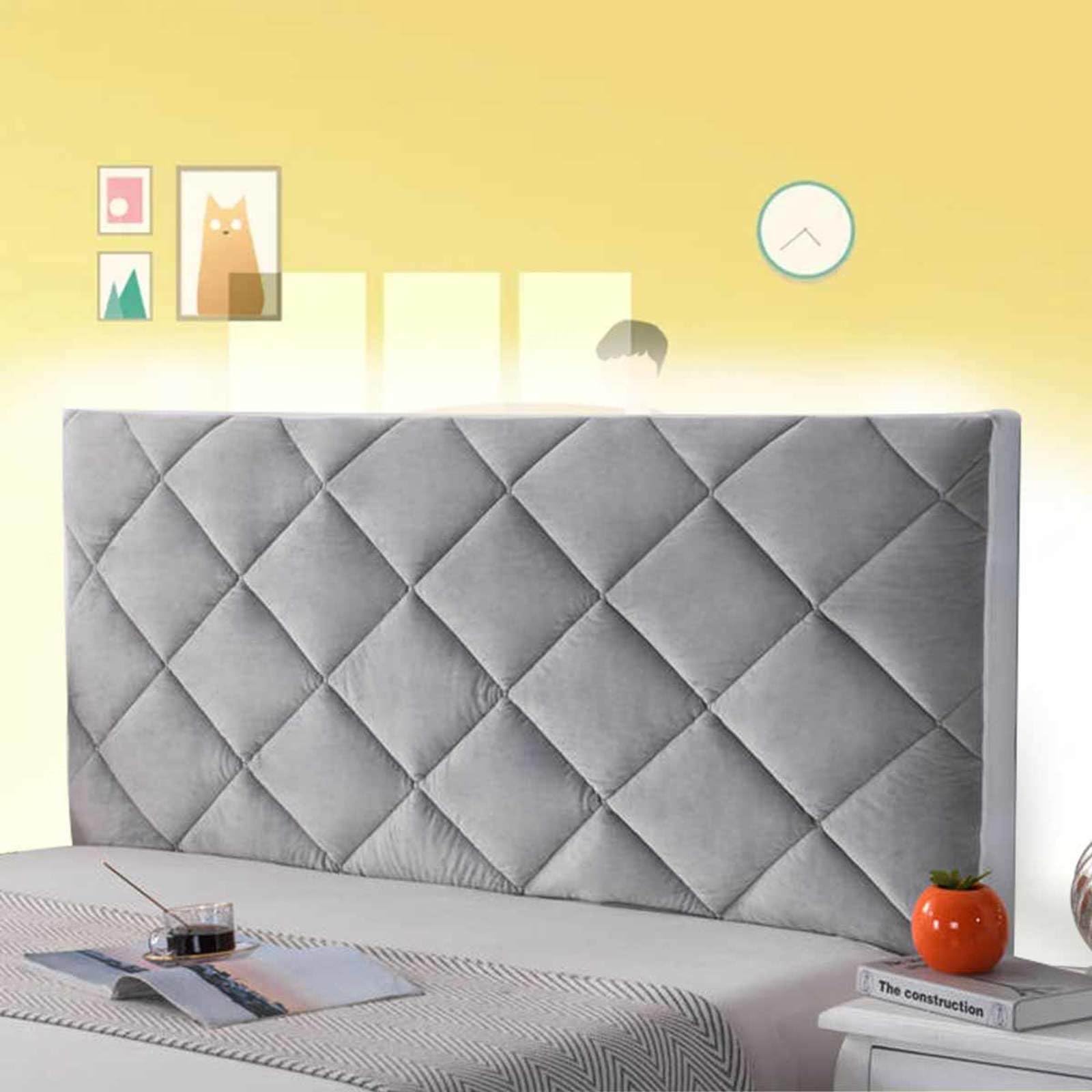 Copritestiera Letto Copertura/Copri Testata Letto Matrimoniale Singolo Imbottito Copri Testata Letto -1.5m Cuscini da Lettura della Testiera Copri Testiera Letto Matrimoniale,argento-190cm