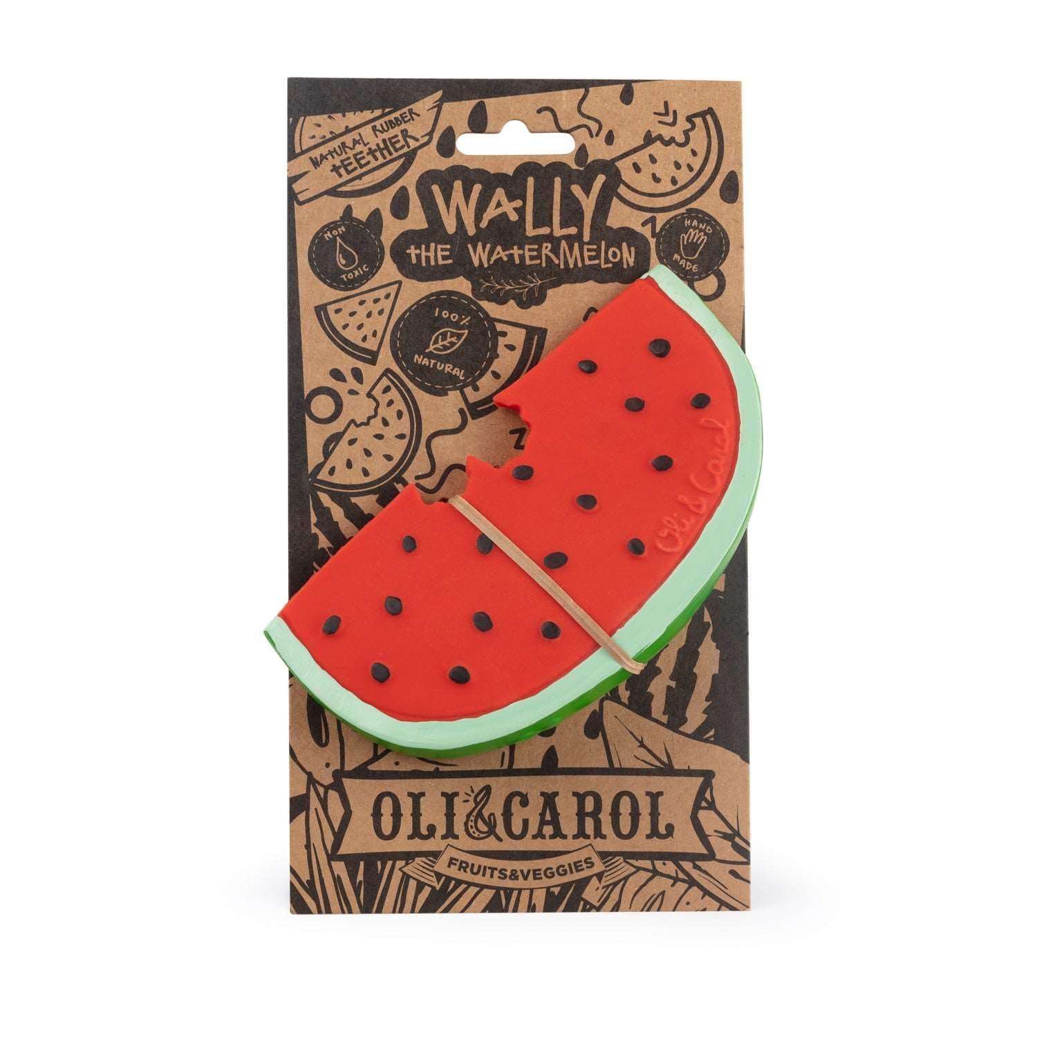 Oli & Carol - Mordedor para bebé de caucho natural - Regalo para bebé 0 3 6 meses, 1 año - Wally the Watermelon