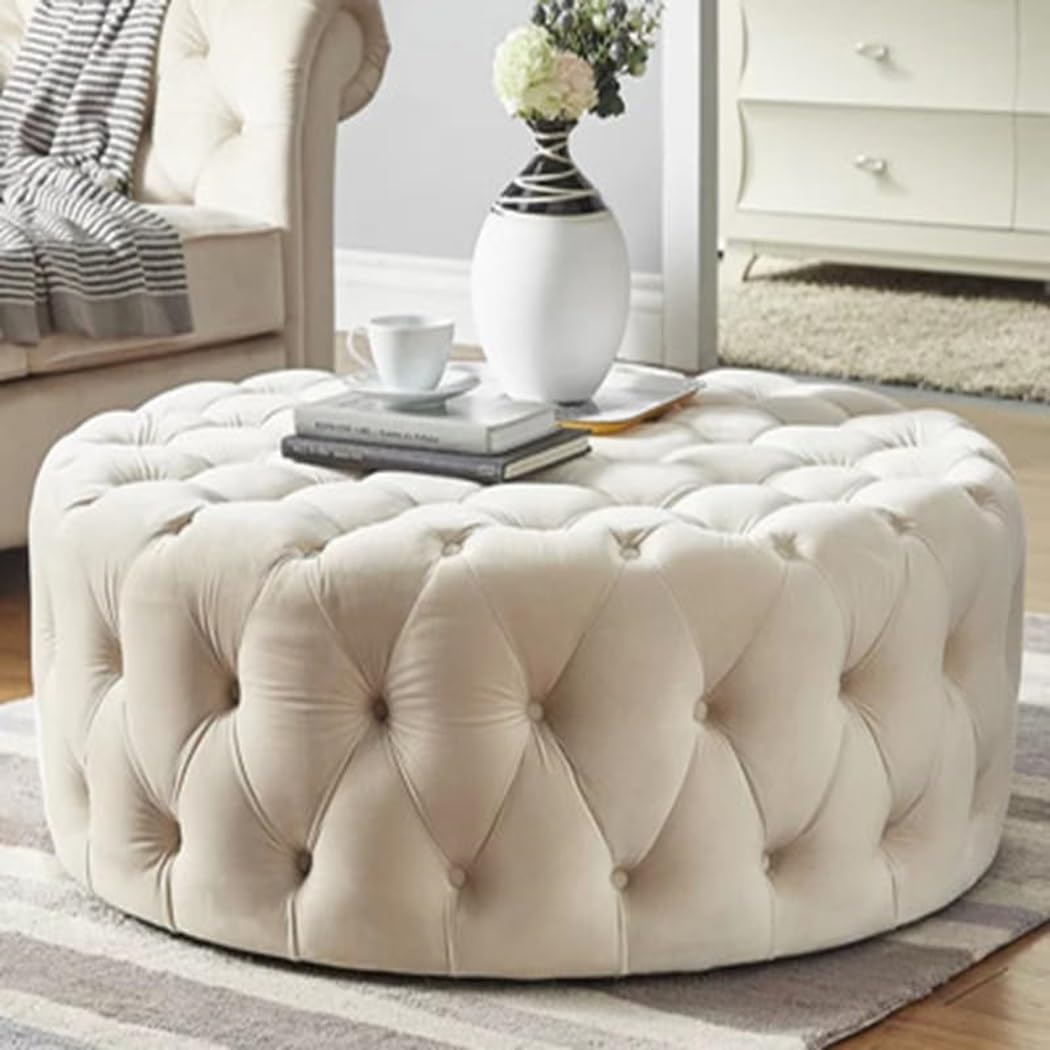 Comfynest Modern Velvet Ottoman Designer Lazy Soft Bedroom Floor Seat (Off White)