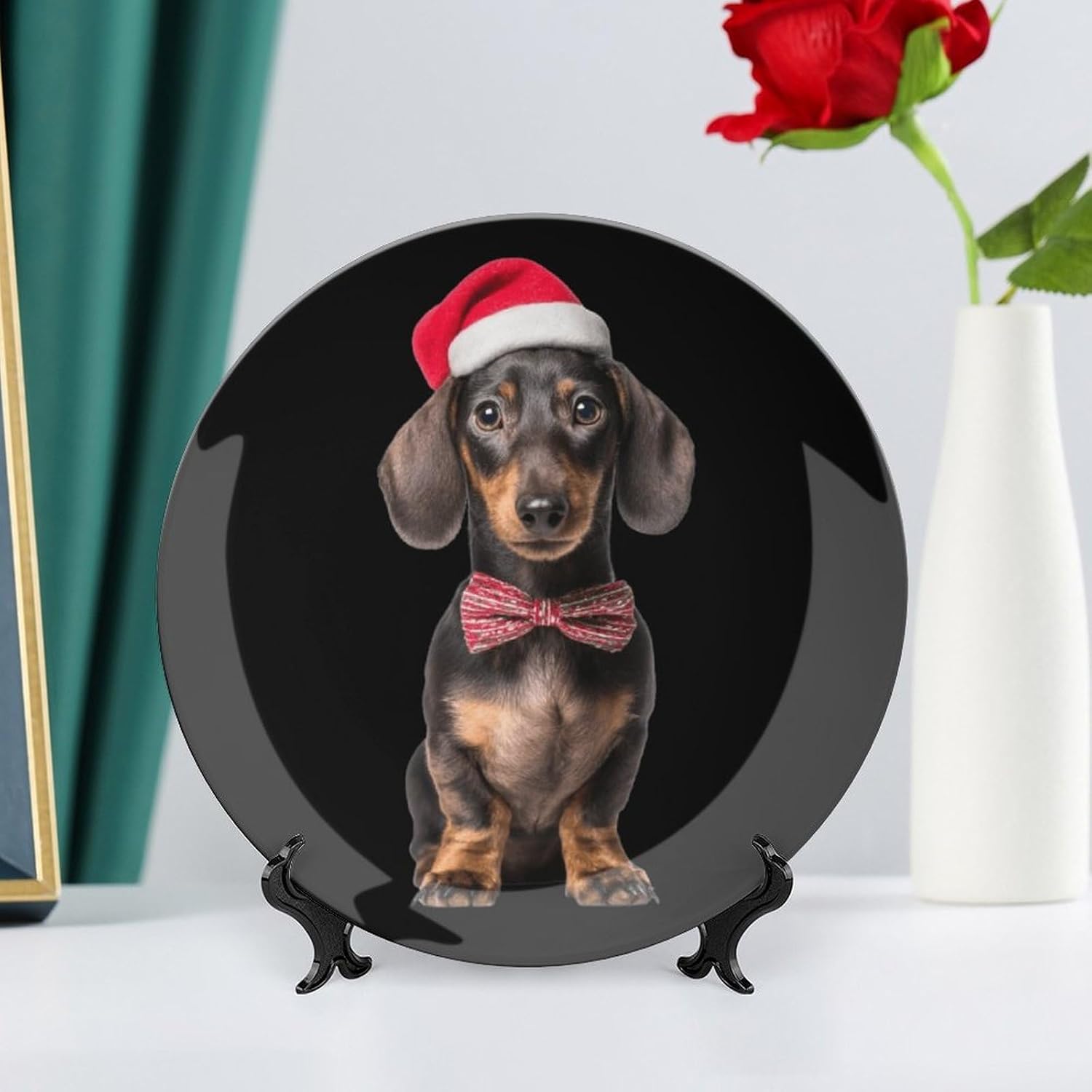 Dachshund Christmas Bone China Decorative Porcelain Plates Dinnerware Ornaments