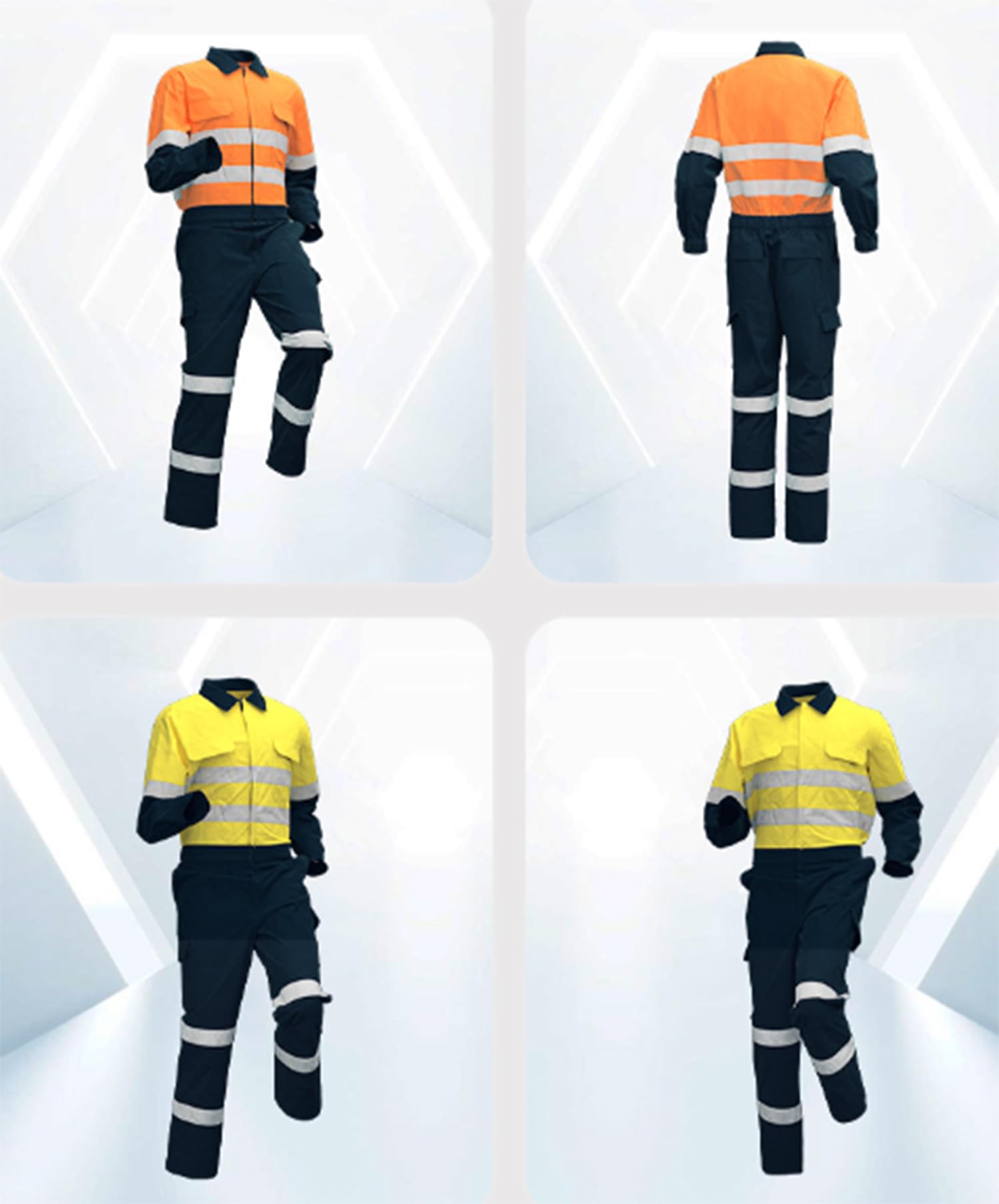 Mono de Manga Larga Mono de Trabajo de algodón Hombres Trabajo Utilitario y de Seguridad Mono con Bolsillos Laterales multifuncionales con Cinta Reflectante y Cremallera