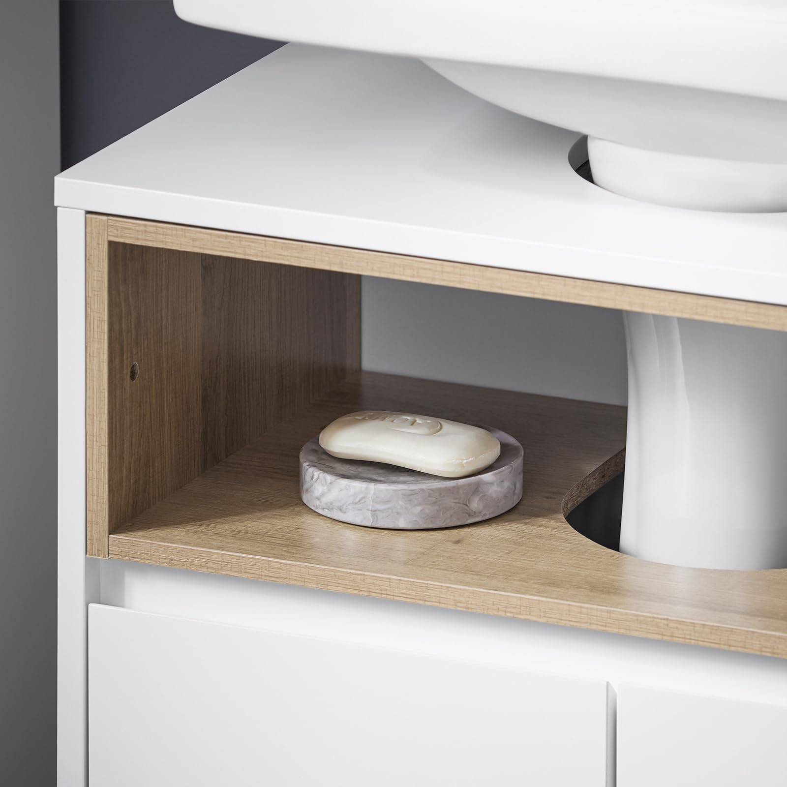 BZR125-W Wastafel Onderkast, Wastafelmeubel, Badkamer Onderkast Badkamerkast Wastafelkast Met 2 Deuren Spoelbak Opbergkast
