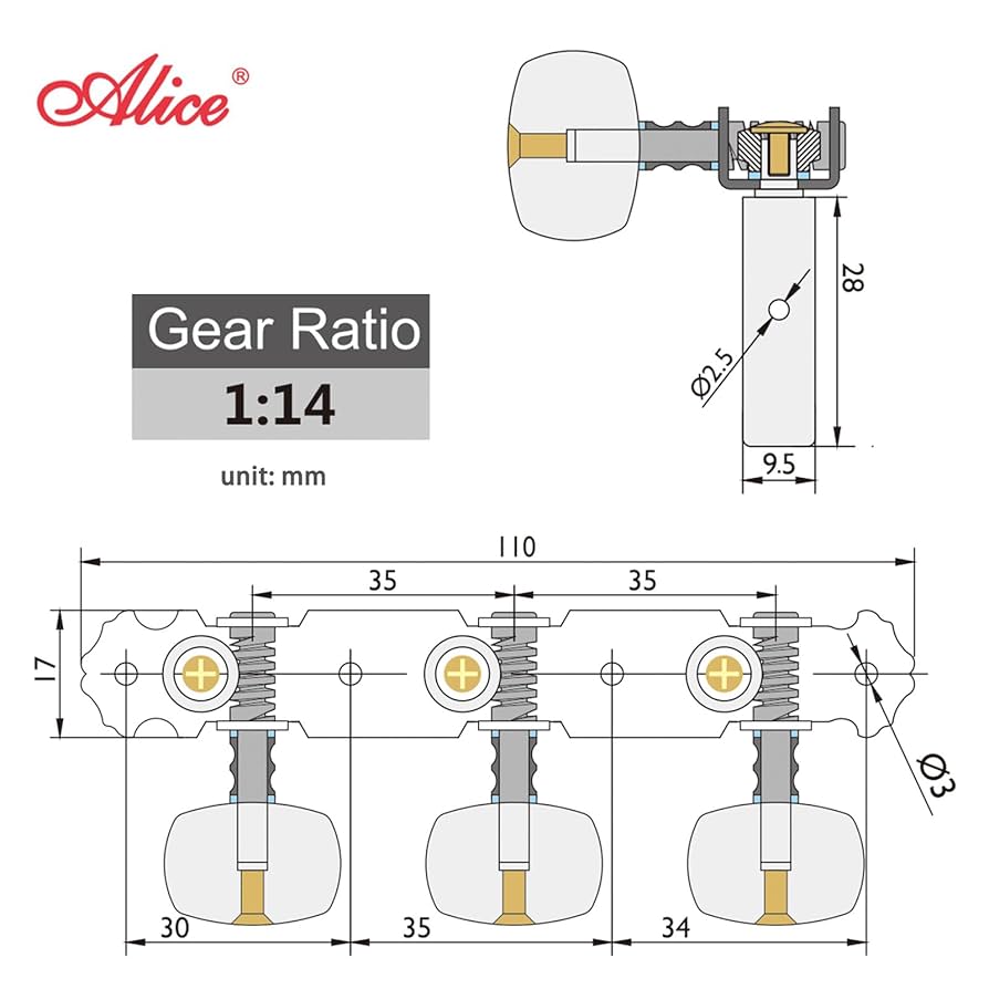 Amazon.com: Alice Classical Guitar Tuning Pegs 3+3 (L&R) Set