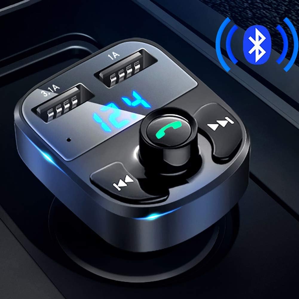 AIKESI Bluetooth FM Transmitter for Car Kit Portable Wireless Radio Adapter&Mp3 Music Stereo Adapter Dual USB Ports Quick Charge 3.0 Handsfree Call Car Charger for iPhone/Samsung/LG (Black-HY82)