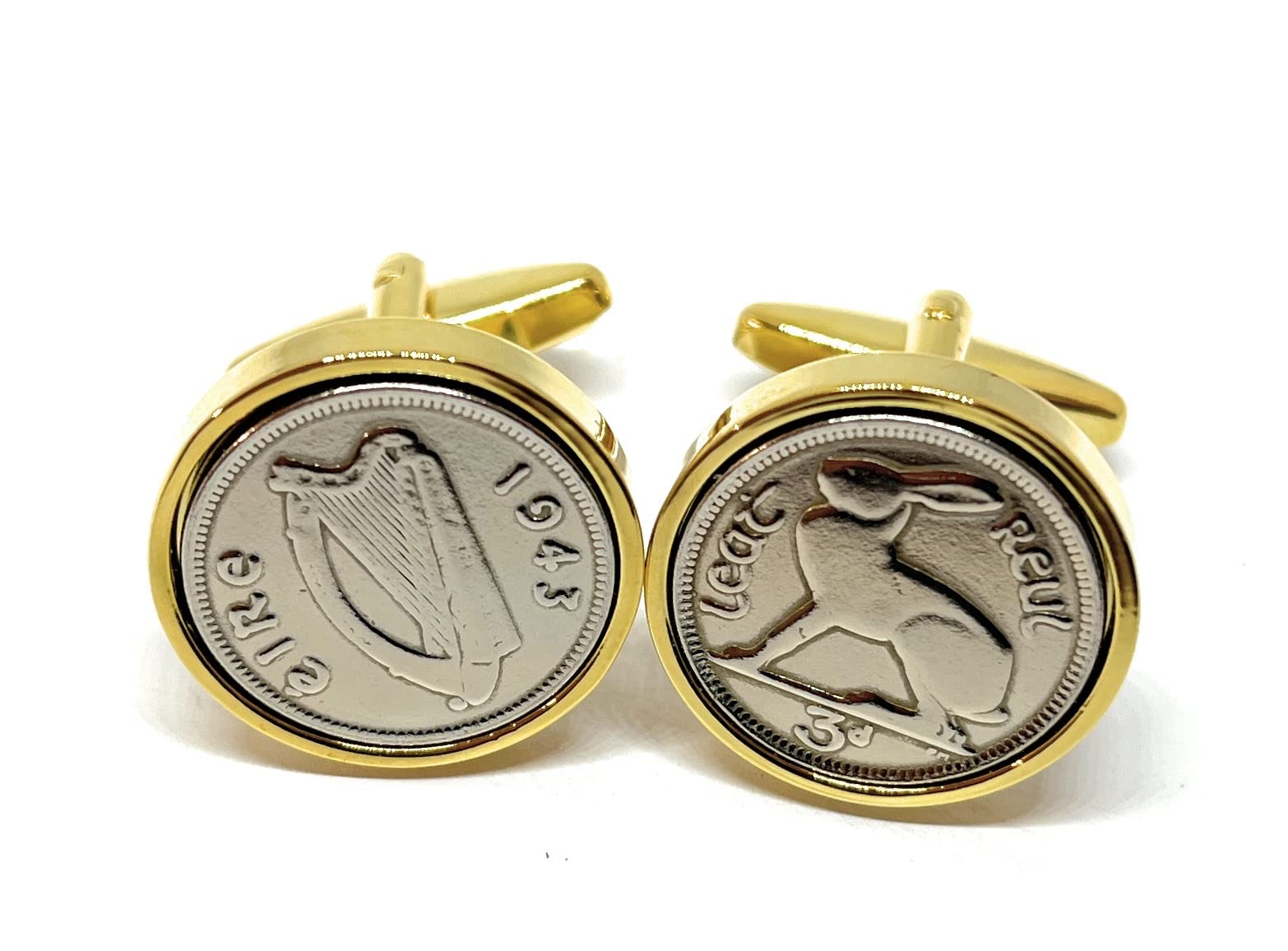 Premium 1943 Lucky Irish Threepence 3d for a 79th Birthday or Anniversary cufflinks GLD, zzzz-s, Silver Plated, Other Clasp Type