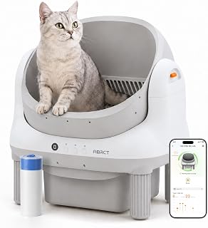 ABRCT Open Top L1 Self Cleaning Litter Box,Electronic Hands-Free,Smart Robot,Automatic Cleaning Litter Box-App Control and Safe Anti-Pinch,with Safety Sensors and Liner for Medium-Sized Cats,White