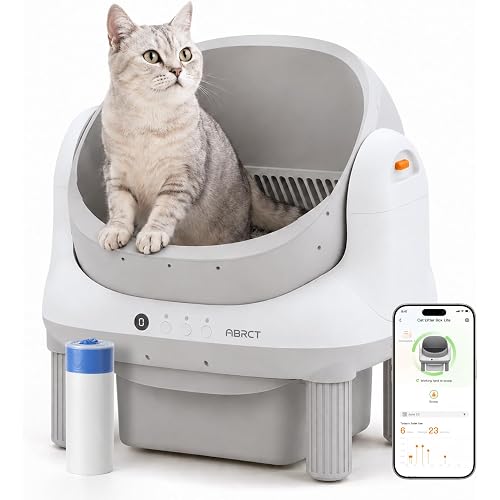 ABRCT Open Top L1 Self Cleaning Litter Box,Electronic Hands-Free,Smart Robot,Automatic Cleaning Litter Box-App Control & Safe Anti-Pinch,with Safety Sensors & Liner for Small & Medium-sized Cats,White