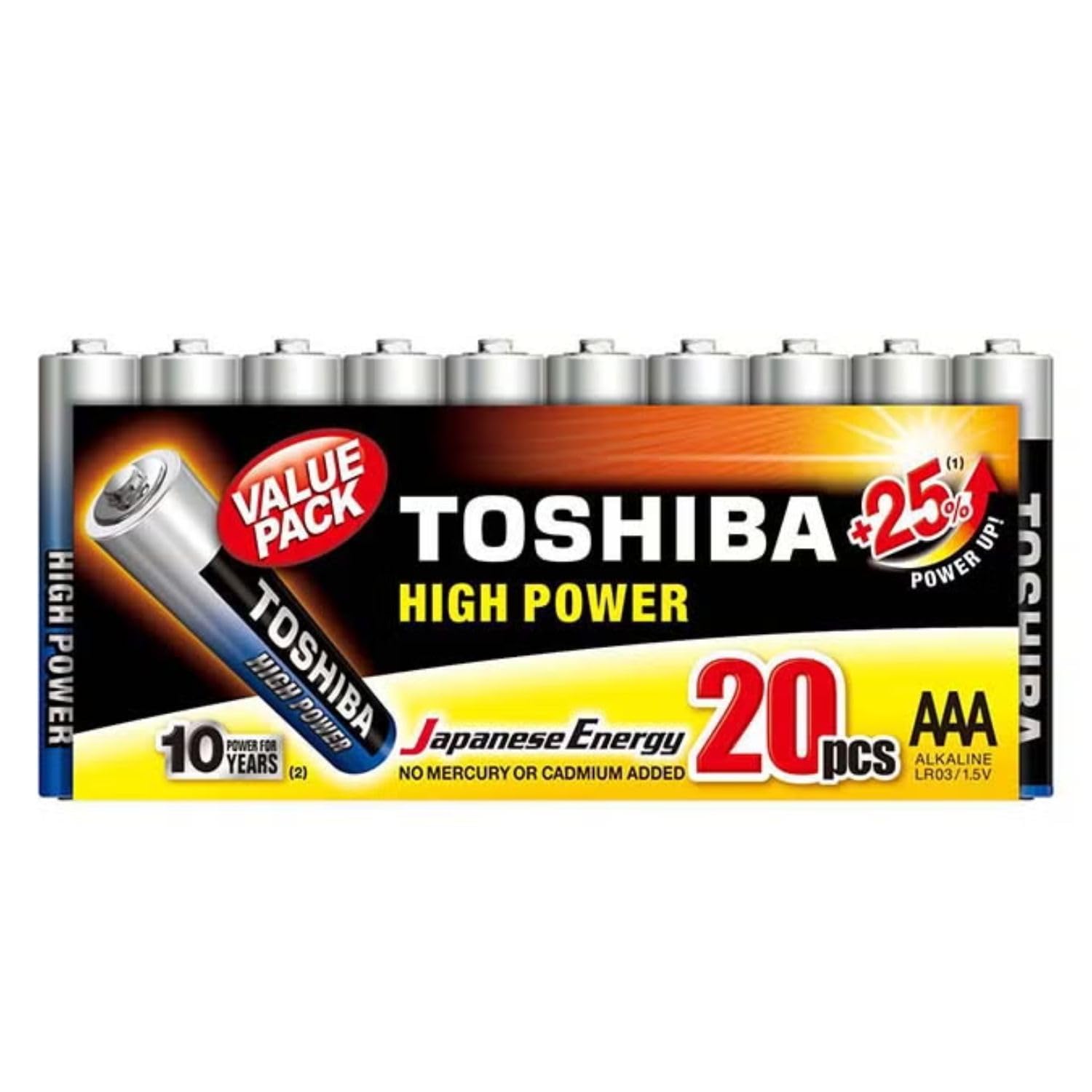 TOSHIBA Long-lasting Vibration resistance High Power Alkaline AAA - 20 Battery Pack