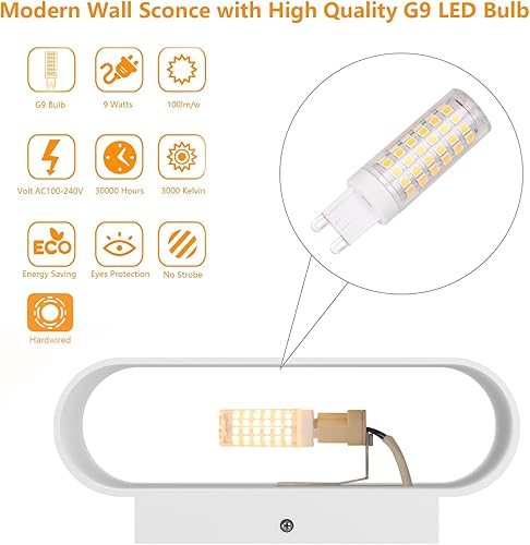 Miniatura 5 de Aipsun Juego de 2 apliques de pared LED modernos con cable para interiores, de aluminio, arriba y abajo, para sala de estar, dormitorio, pasillo,