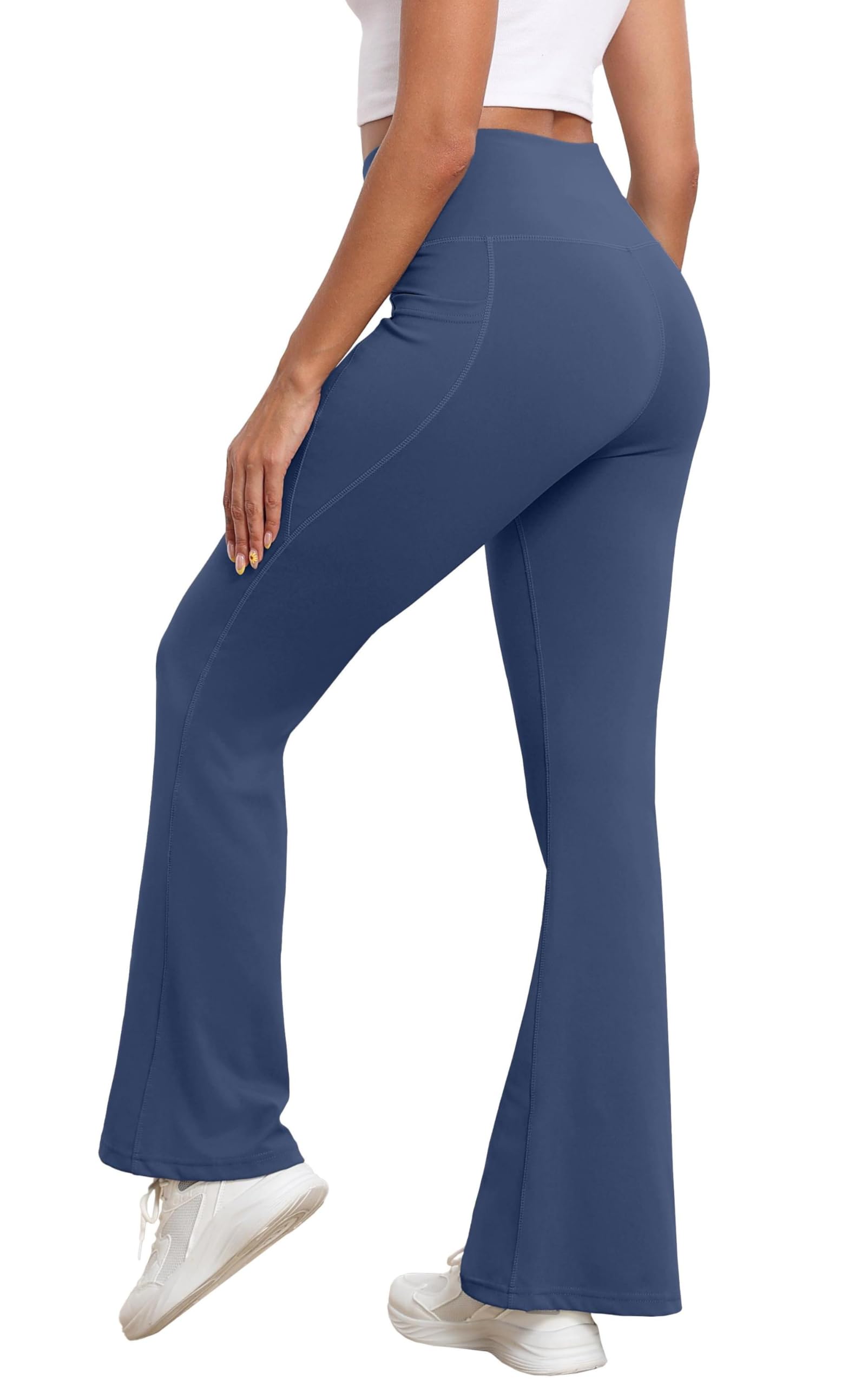 GRECERELLE Pantalones de yoga para mujer, anchos, elásticos, para control de abdomen, para trabajo, informales, con bolsillos
