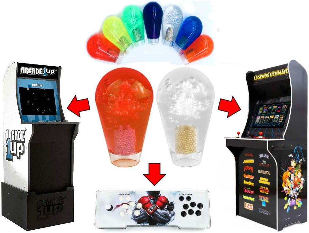 Alvatron Set of 2 Transparent Joystick Bat Top Handles Clear Oval Translucent Ball Tops for Arcade1up, Atgames Legends Ultimate Arcade, Pandora's Box, Mame, Seimitsu, Zippy, JLF Sanwa (Red/Clear)