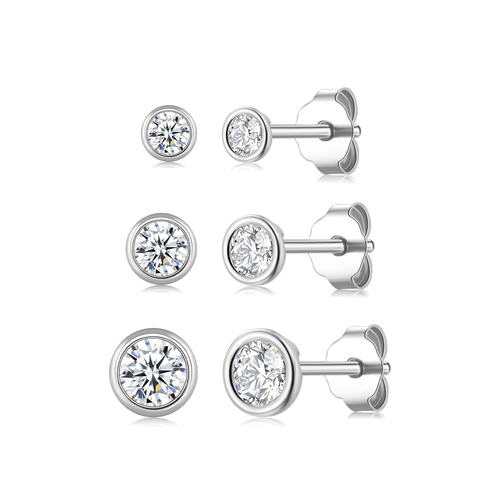 Ecripe 925 Sterling Silber Ohrstecker, Hypoallergene Cubic Zirkonia Ohrstecker Silber für Frauen, Funkelnde Ohrläppchen Knorpel Ohrringe