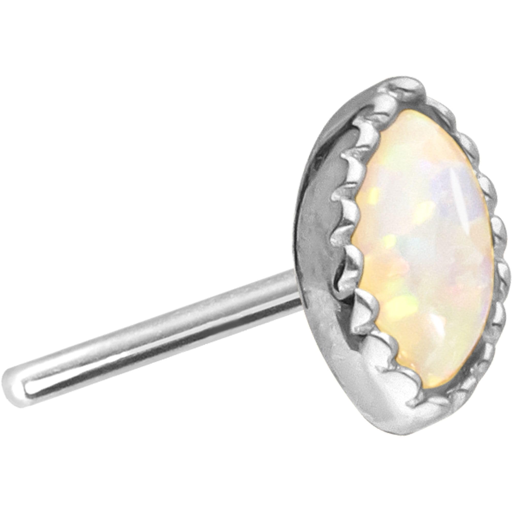 PIERCINGLINE 14 Gold Aufsatz mit Titan Push Pin OVALER SYNTHETISCHER OPAL 585er Gold - Roségoldfarben, Goldfarben, Weiß, Silberfarben