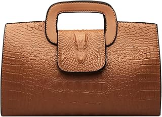 ZLMBAGUS Women Vintage Flap Tote Top Handle Satchel Handbags PU Leather Clutch Purse Alligator Print Casual Messenger Shoulder Crossbody Bag Z-Brown