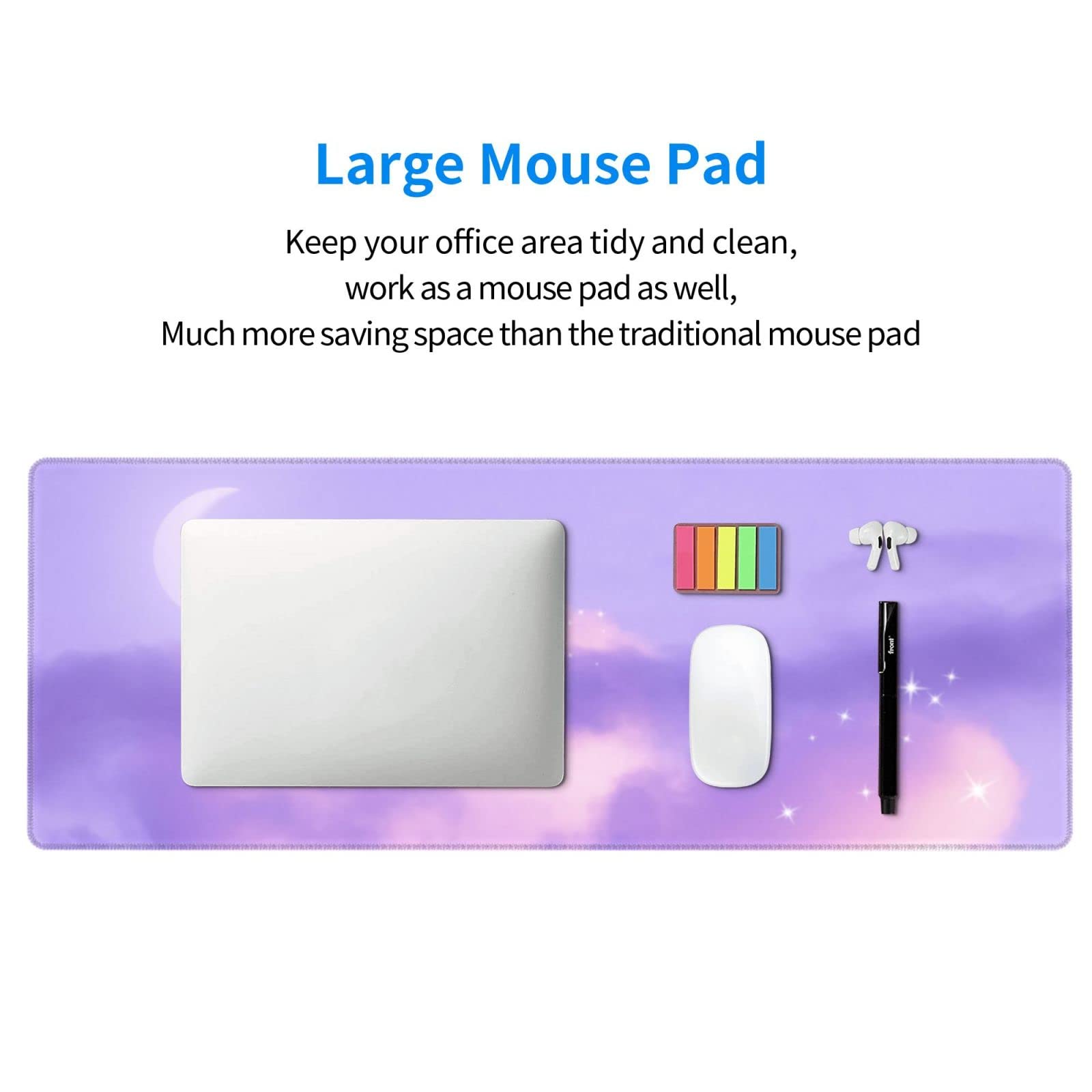 Tappetino per mouse viola pastello nuvole XL grande tappetino per mouse da gioco lungo da scrivania pastello accessori da scrivania, 31,5 x 11,8 pollici