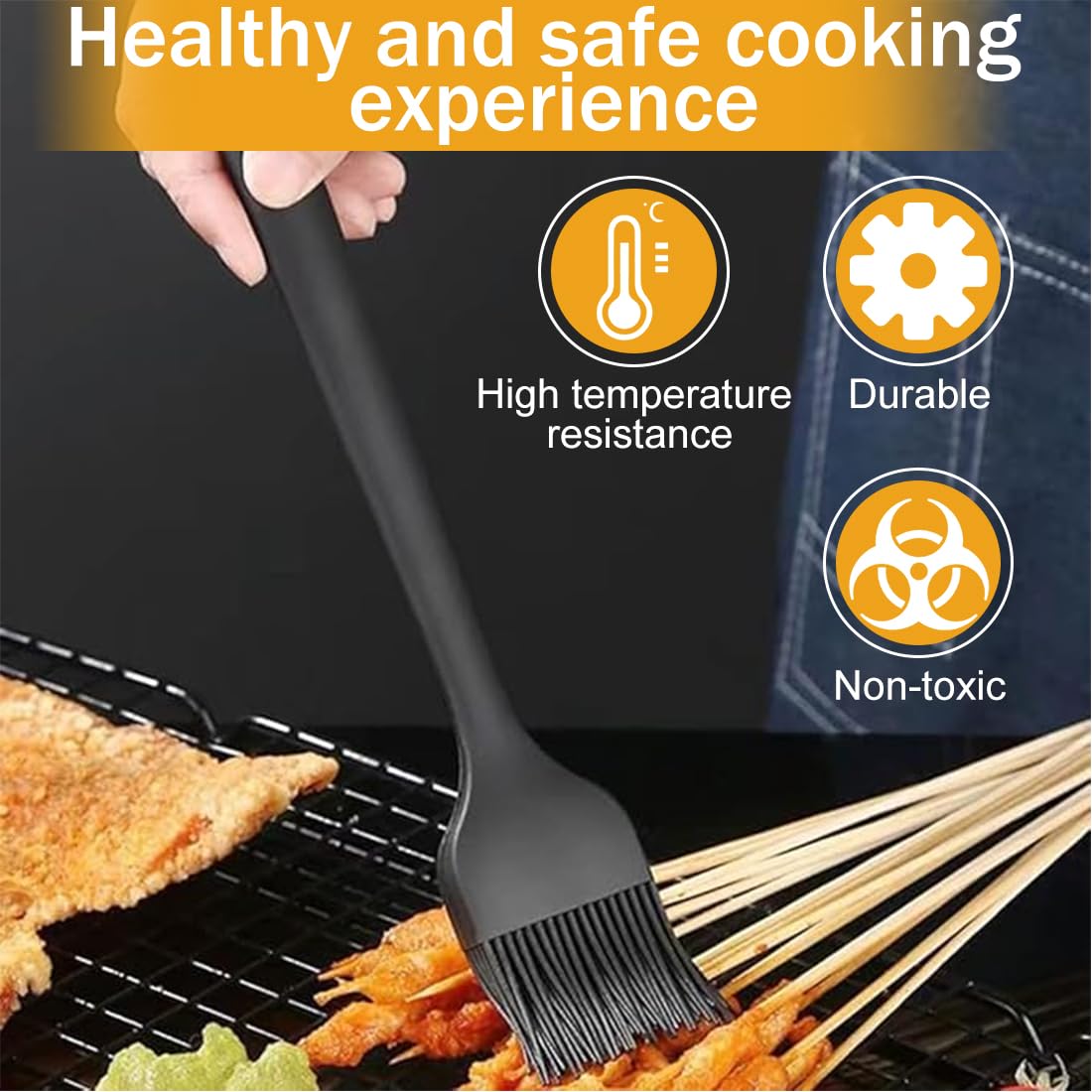 2 Pezzi Pennello in Silicone per Cucinare, Pennelli da Pasticceria per Cucinare, Cuocere al Forno, BBQ, Design Monoblocco (Nero)