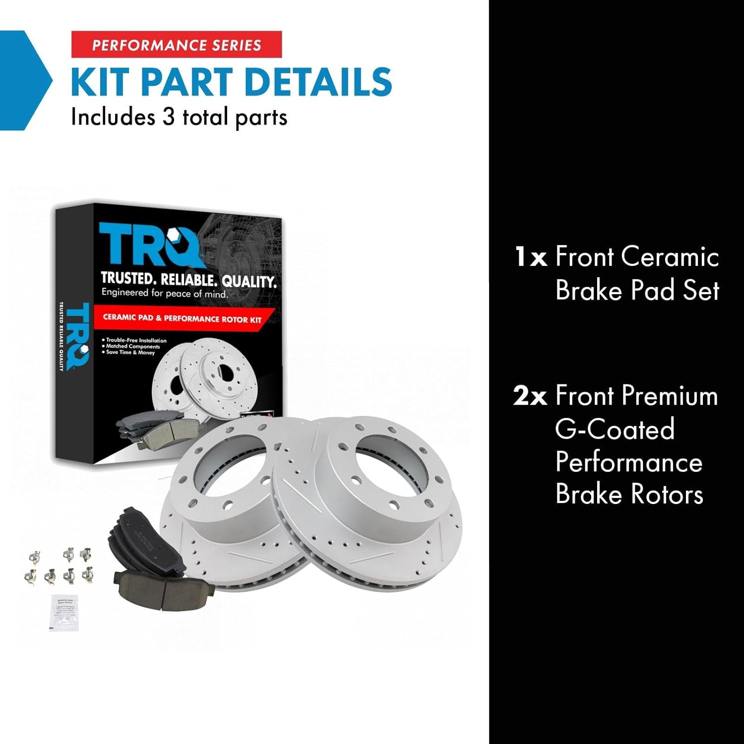 TRQ Front Performance Brake Pad & Rotor Kit Brake Pads Brake Rotors Set Ceramic Premium G-Coated Compatible with 2005-2012 Ford F-250 Super Duty F-350 Super Duty