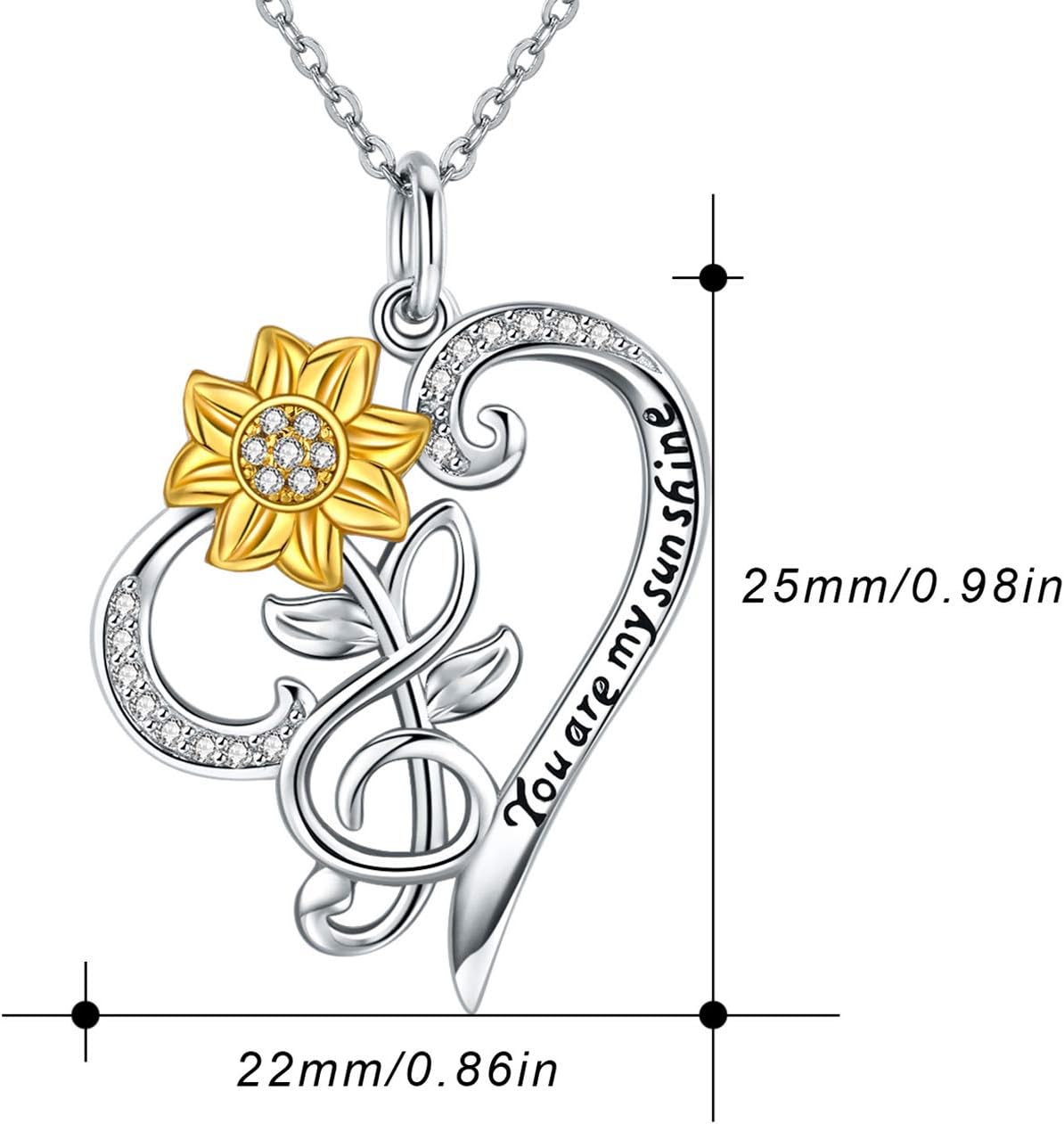 JUSTKIDSTOY Sunflower Necklace S925 Sterling Silver - You are My Sunshine Necklace Sun Flower Heart Pendant Musical Note Jewelry Gifts for Women Mom Mother's Day Birthday - Image 6