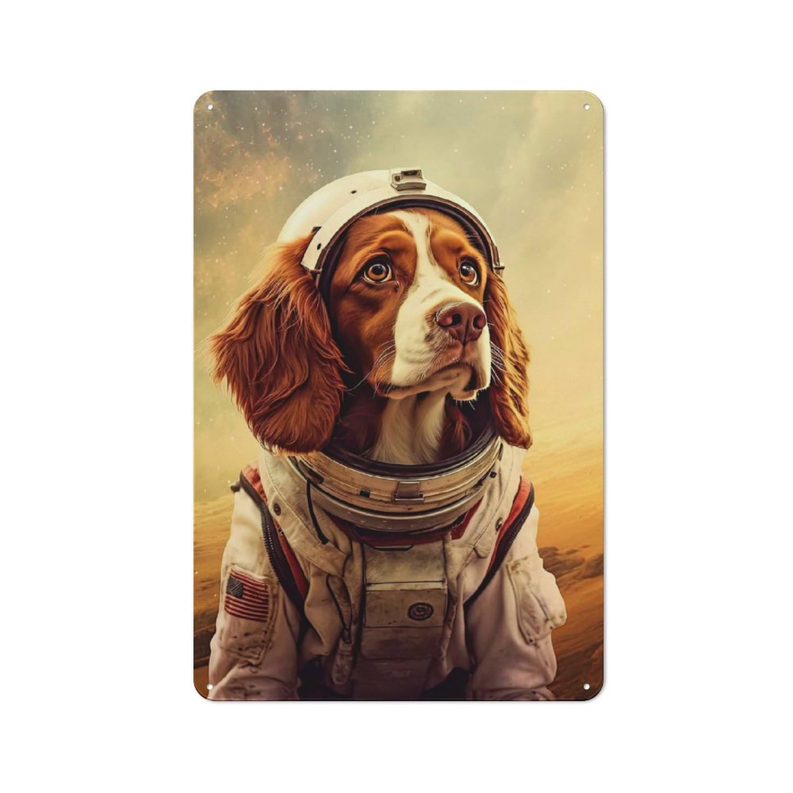 Junmoney Style-21 30X20cm Retro Tin Sign With Brittany Spaniel Mars For Living Room Or Hallway, A Decorative Metal Sign For Living Rooms And Hallways