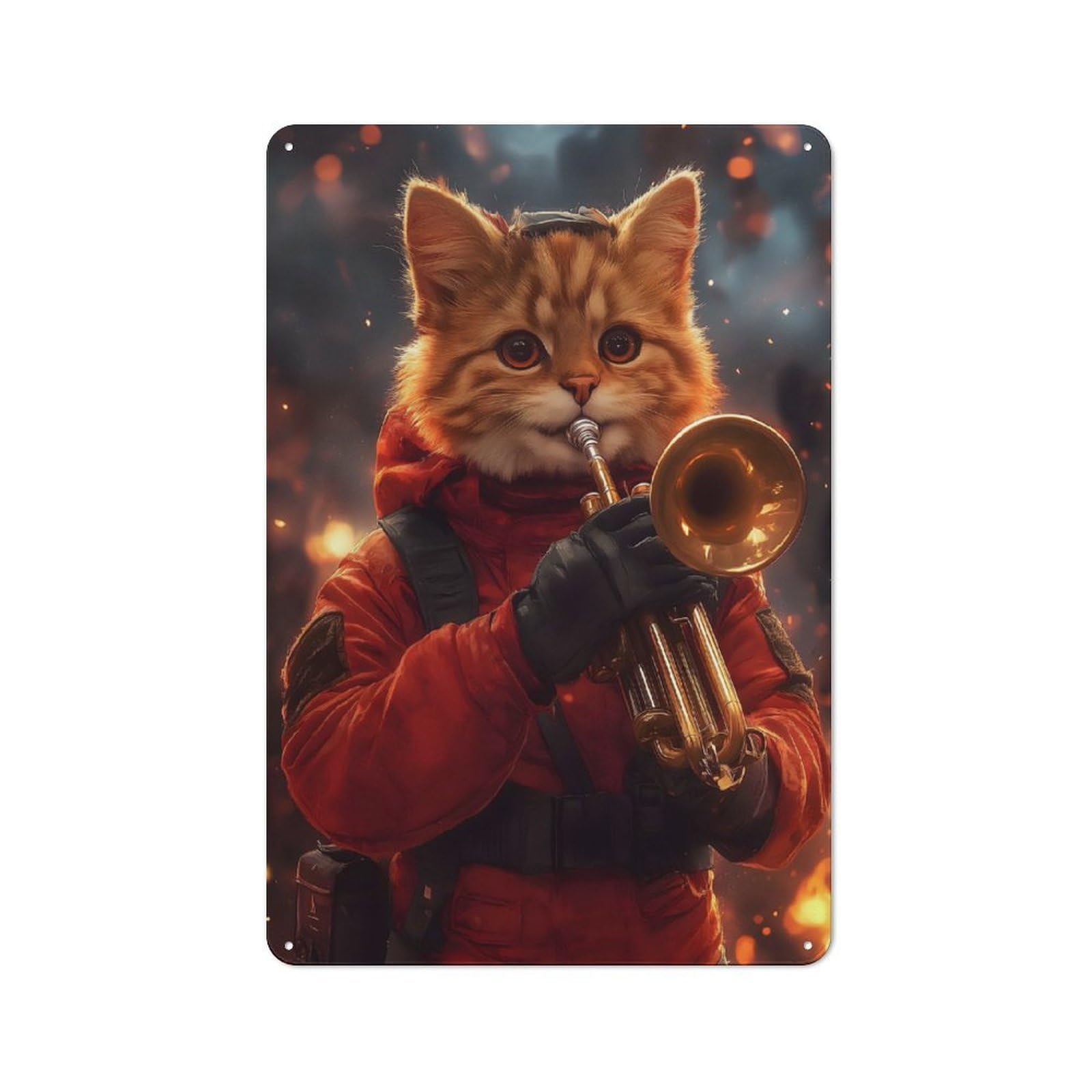 Junmoney Style-7 Cat Playing Trumpet Retro Metal Wall Decor 30X20cm, Metal Wall Art Sign For Living Room, Hallway, Kitchen Or Cafe