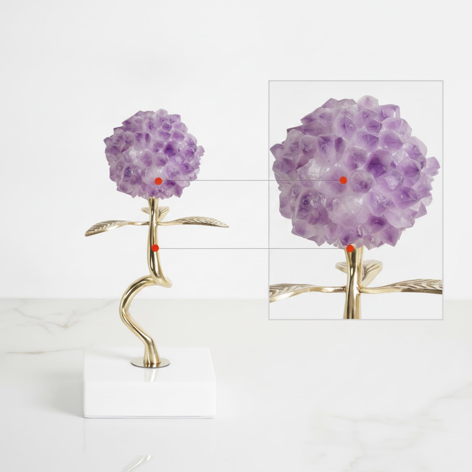 F Fityle Pieza de Exhibición de Cristal Flor de Amatista Escultura Decorativa Estatua Floral con Base de Mármol y Estructura Estable Textura Facetada y Acabado, Tall Style