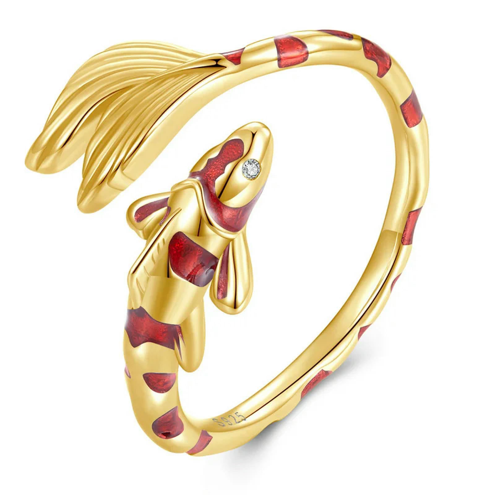 Anillo De Plata De Ley 925 Con Apertura De Koi Y Esmalte Rojo, Anillo Ajustable Con Cola De Pez De La Suerte Para Mujer, Regalo De Cumpleaños, Joyería Fina.