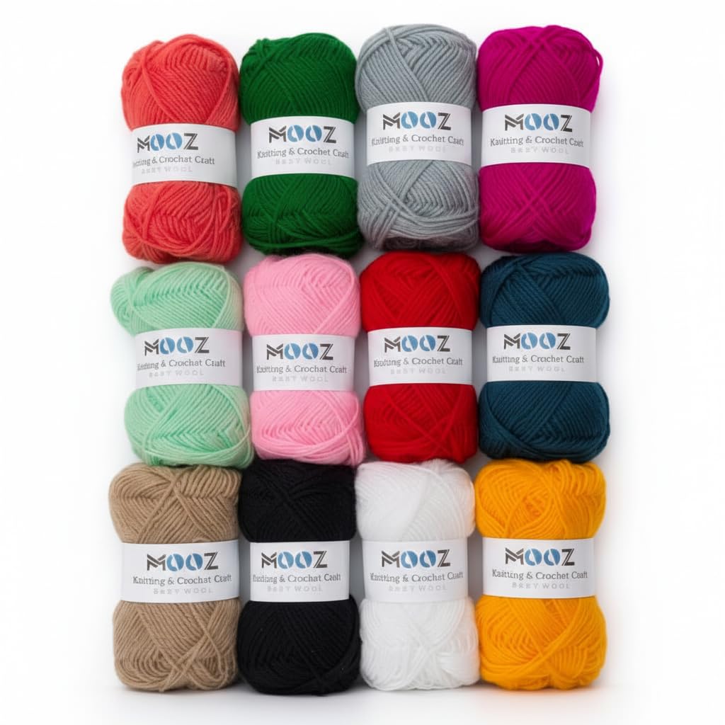 MOOZ Baby Wool Yarn Set – Pack of 12 Colors (20g Each) Soft Knitting & Crochet Wool for DIY Craft, Hand Knitting, Crochet Projects & Art Supplies-image-25