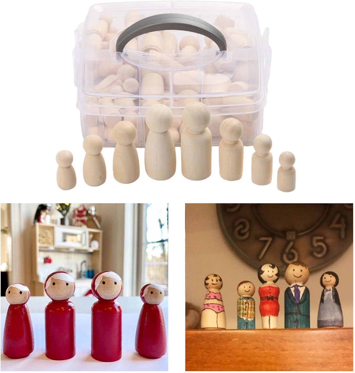 50 Pieces Wooden Peg Dolls Unfinished Log Color Wood Bodies Plain Blank Body Peg Dolls for DIY Craft Tiny Pegs for Painted Graffiti Toy People Figures