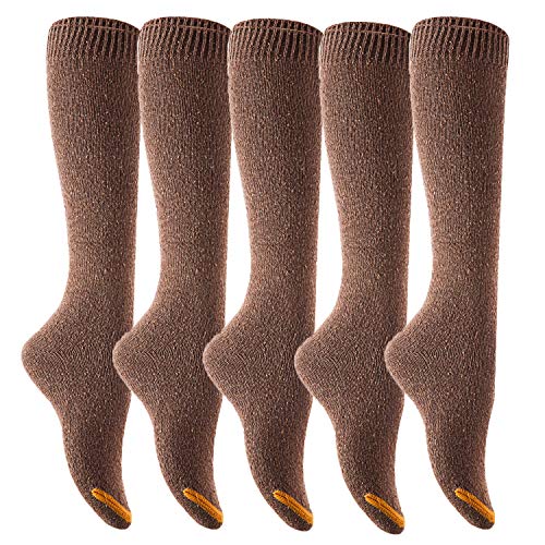 Lian LifeStyle Women's 5 Pairs Awesome Breathable Fancy and Cozy Knee High Cotton Boot Socks Size 6-9 (Coffee)