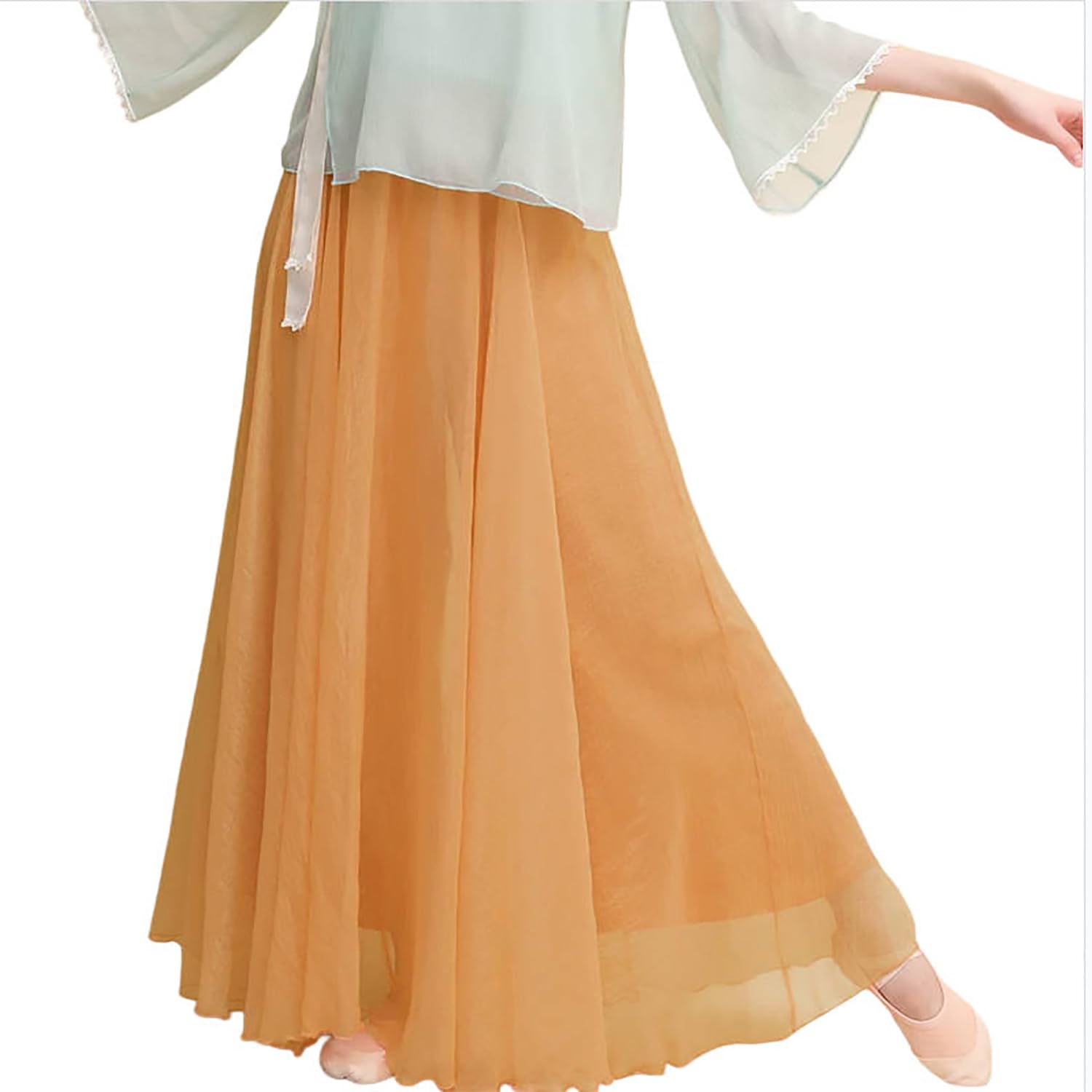 Culottes Larges À Deux Couches en Mousseline Froissée pour Adulte Pantalon Jupe Long Fluide Tenue D'entraînement De Danse Classique Moderne Coupe Ample pour Femme