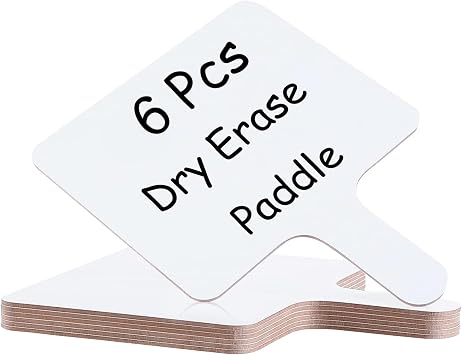 6 PCS 8 x 10 Inch Dry Erase Paddle, Handheld Wooden White Board Double Sided Dry Erase Signs Auction Paddles for Students Classroom Office Meeting Voting Answers Shower Games Party 6