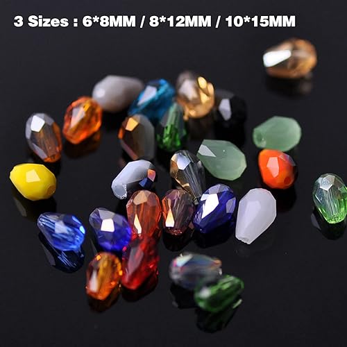 Miniatura 2 de 50 cuentas de cristal de lágrima de cristal para la fabricación de joyas, cuentas de cristal con agujero vertical facetado AB de zafiro de 0.594 x