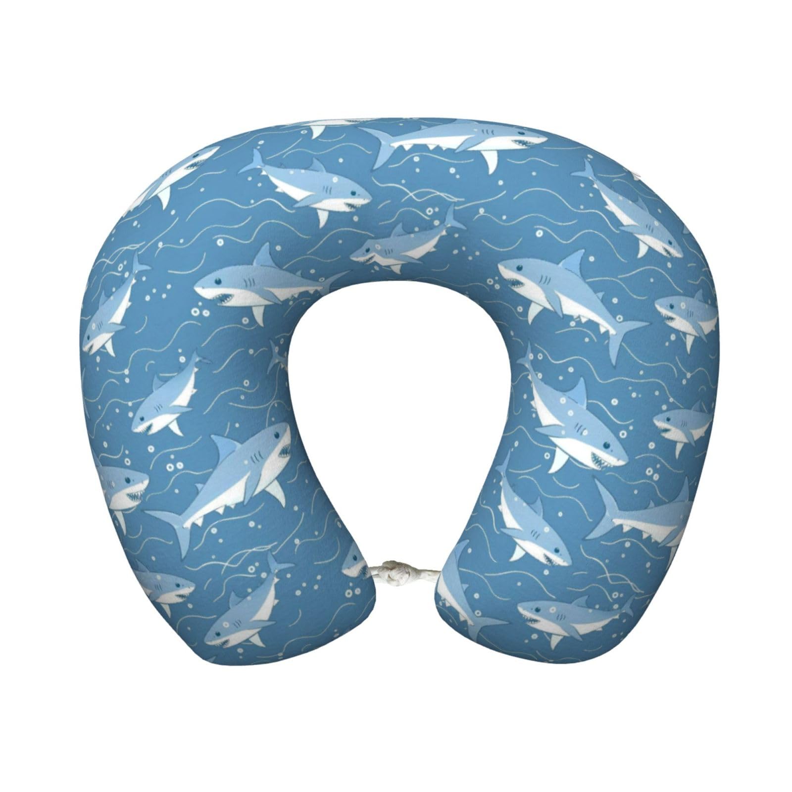 peiyeety Shark Print Travel Pillow Memory Foam, Portable Neck Pillow for Airplane, Car and Office