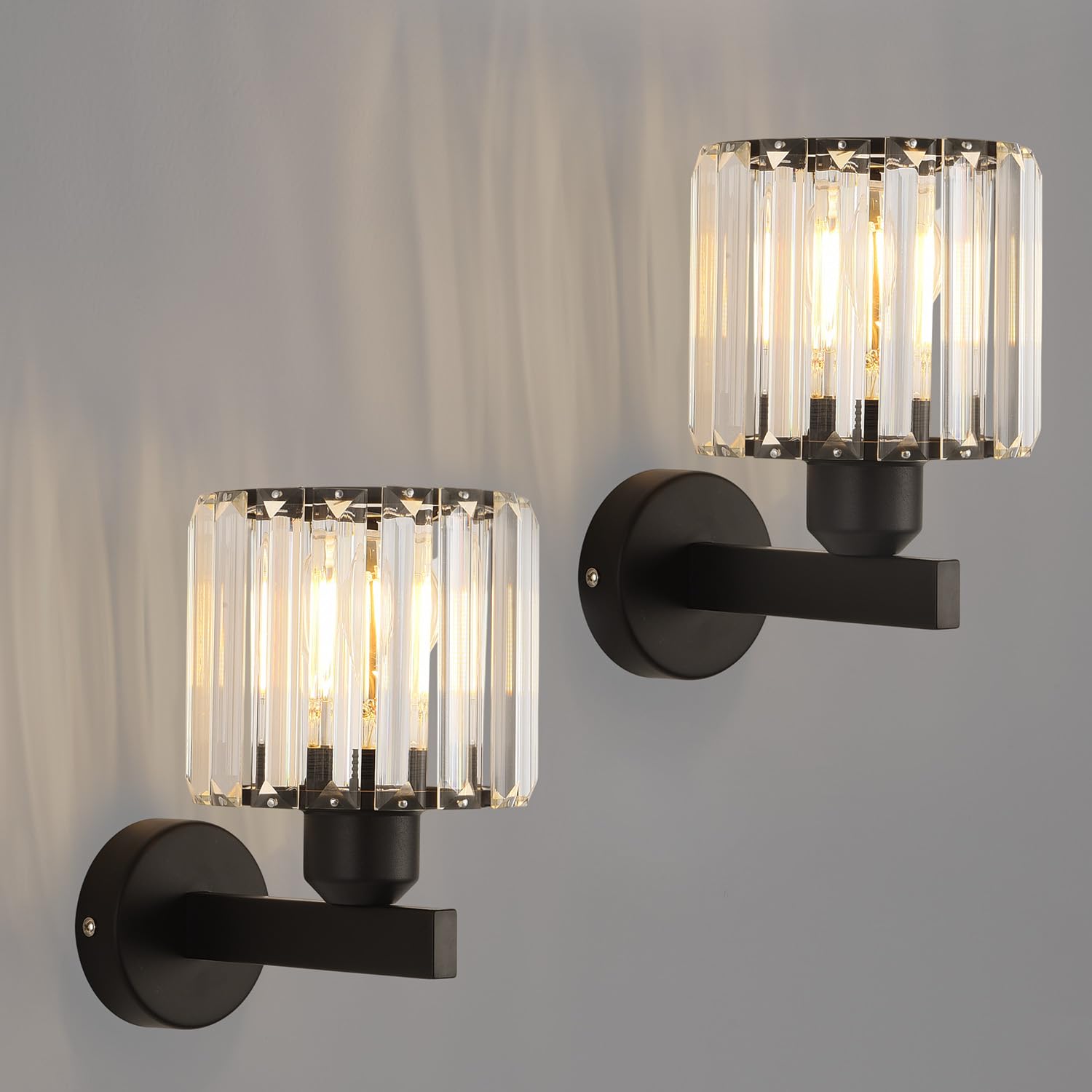ANWIO Kristall Wandleuchte Schwarz, E27 Schlafzimmer Wandlampe, LED Kristall Wand Lampen Wohnzimmer Eingangsbereich, Glas Lampenschirm Schwarz für Korrido, Küche, Flur, Floyer, 2 Stück