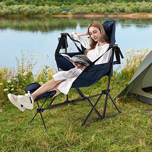 Image of Tangkula Set of 2 Hammock Camping Chair, Portable Camp Chair with Retractable Footrest, Adjustable Back, Headrest, Cup Holder & Carry Bag, Outdoor Folding Lawn Chair for Camping, Fishing, Hiking