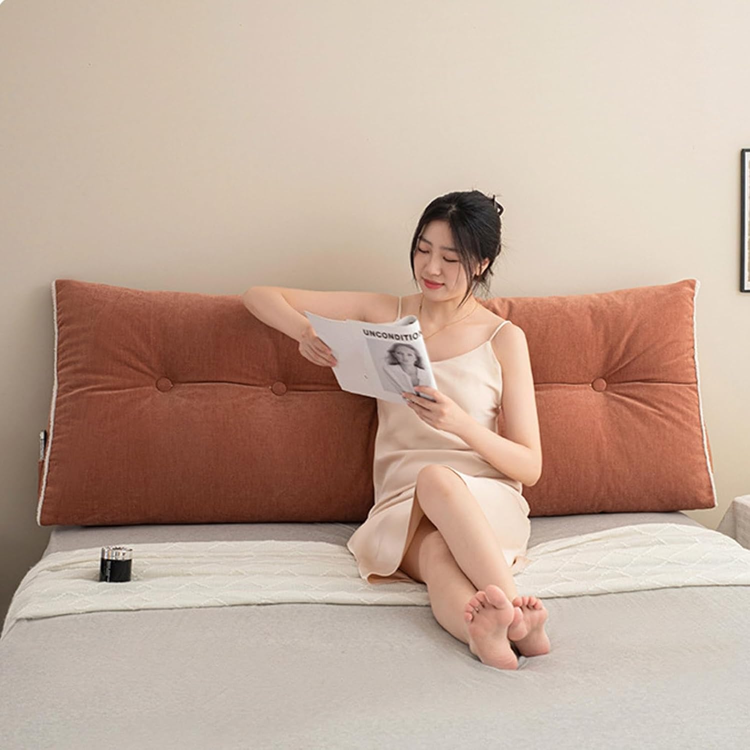 Triangular Headboard Pillow with Removable Cover Bolster Cushion Bed Wedge Pillows Reading Back Lumbar Support for Home(Blue,60x50x20cm)