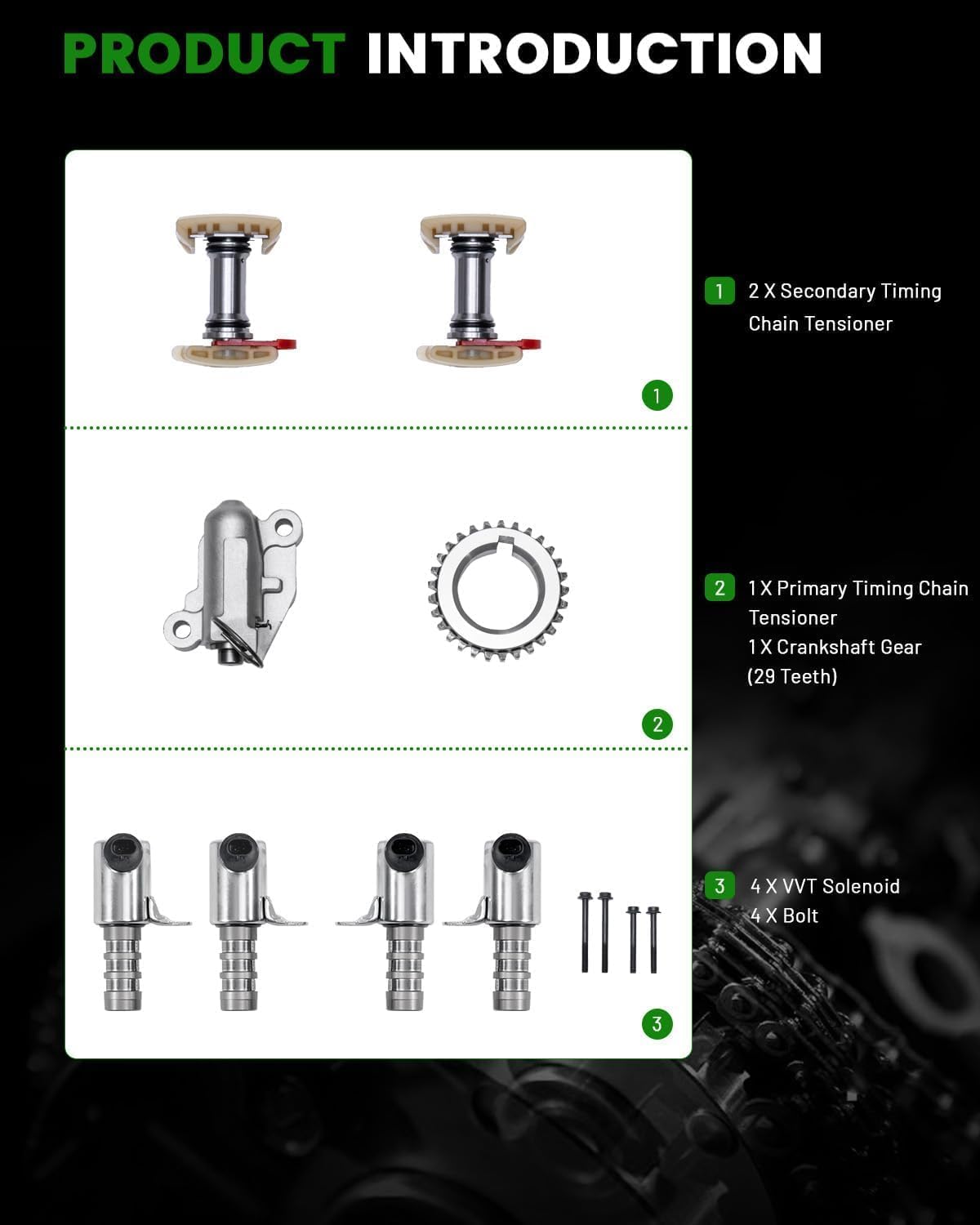 Engine Timing Chain Kit with VVT Solenoid Compatible with Ford F-150 Explorer Edge Taurus Expedition Mustang Transit And Lincoln MKX Mark LT Nautilus Navigator 3.3/3.5/3.7L,Replace #90738S AT4Z-6268-A