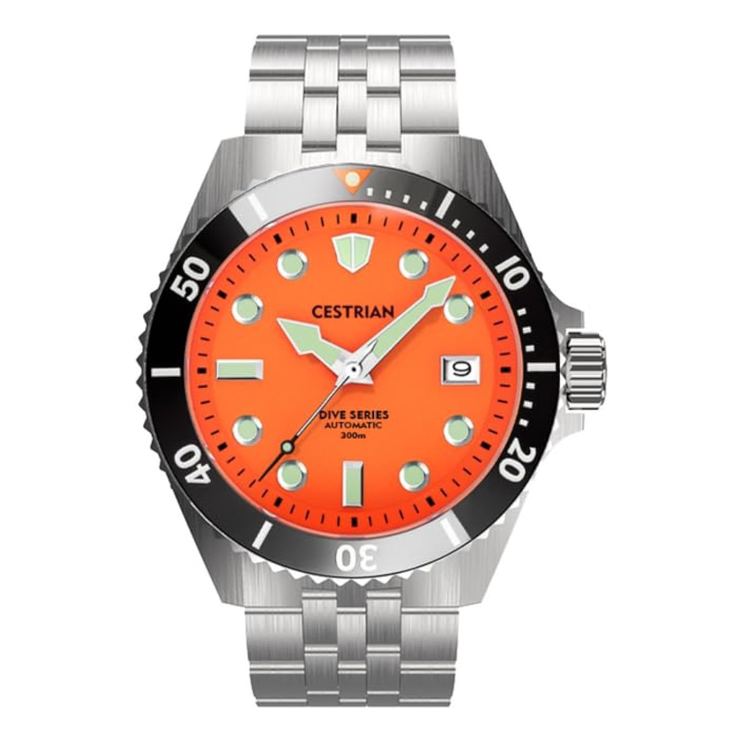 Dive Series Automatic 'Tiger' Orange Dial Black Ceramic Bezel Steel Bracelet 300M Water Resistant Mens Watch
