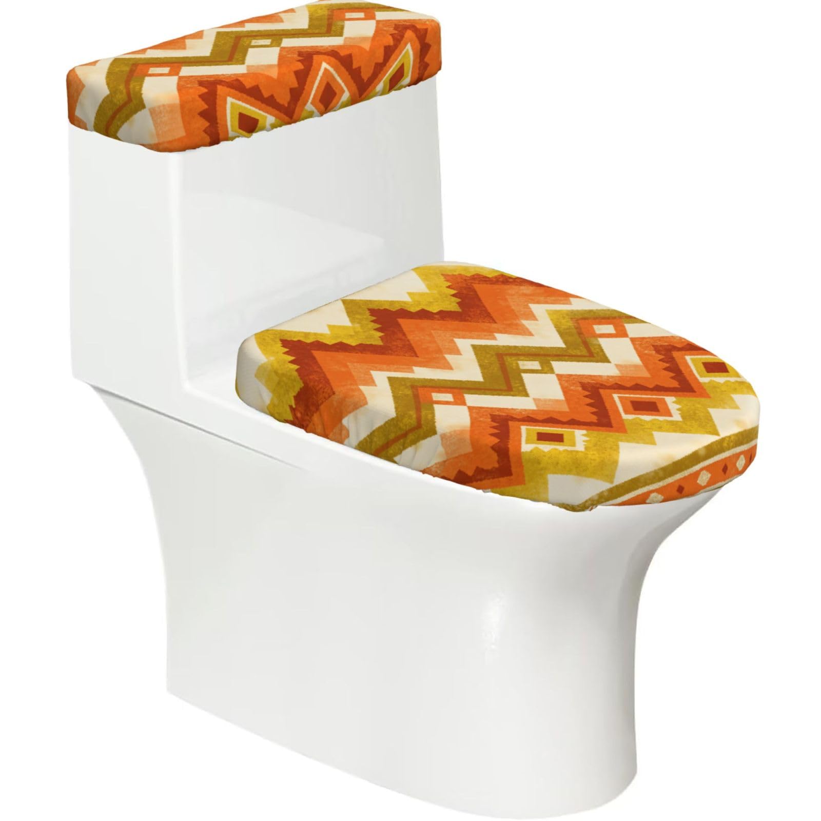 Cntdbu Black Bohemian Stretchy Toilet Lid And Tank Cover Set-Soft Elastic Bathroom Decor For U Shape Oval