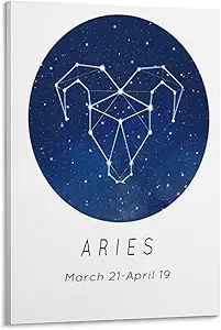 Zodiac Sign Aesthetic Wall Art Poster, Aries Wall Canvas Poster, Birthday Gift for Friends Canvas Wall Art Prints for Wall Decor Room Decor Bedroom Decor Gifts Posters 08x12inch(20x30cm) Frame-style