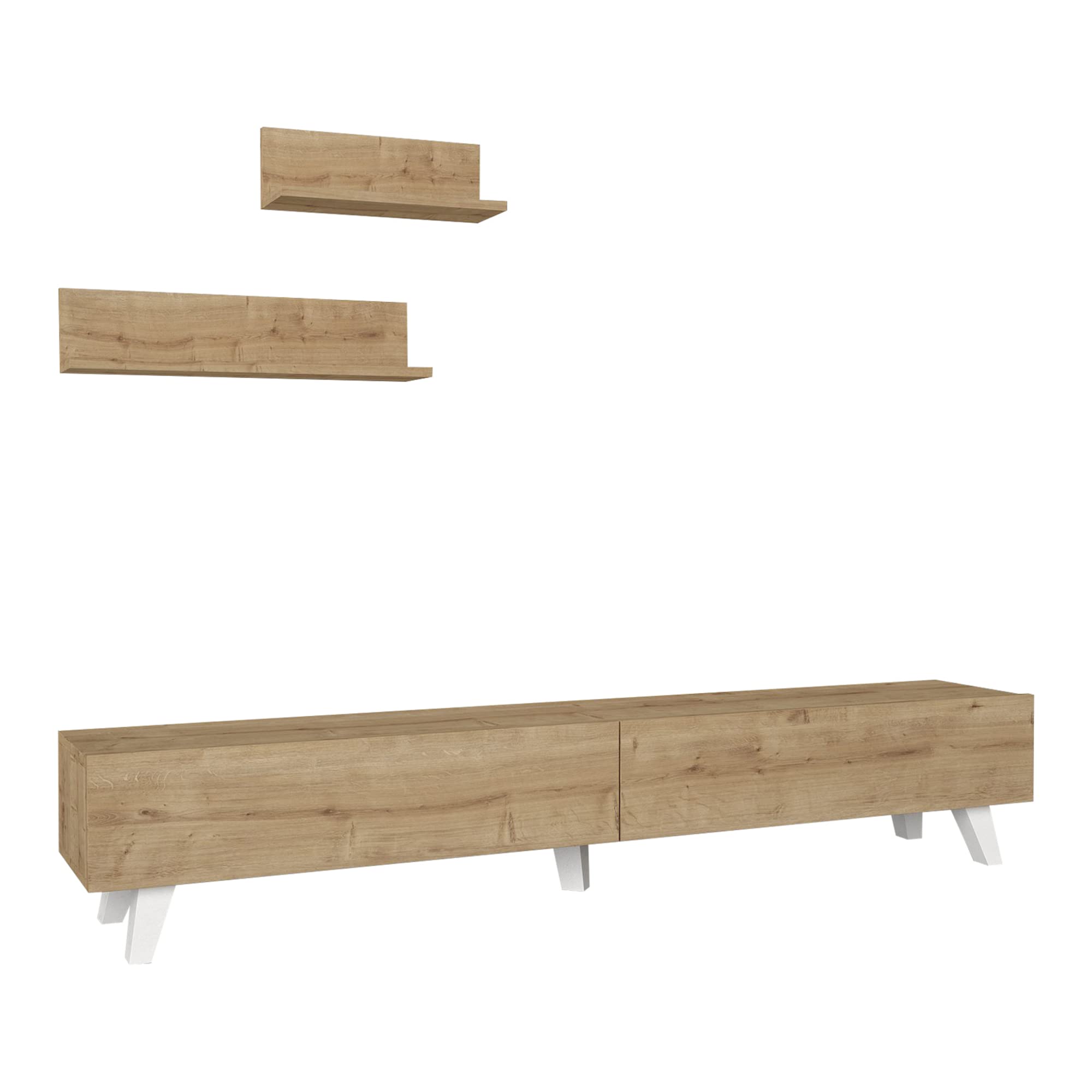 [en.casa] Juego de Mueble Salon Decorativo Mesa TV con 2 Estantes de Pared Modulos Salón Aglomerado 180 x 31 x 33 cm - Roble