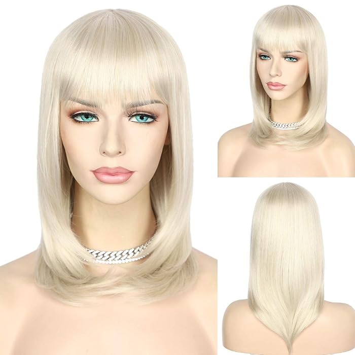 Buy QDUdreamy Blonde Bob Wigs with Bangs for White Women None Lace