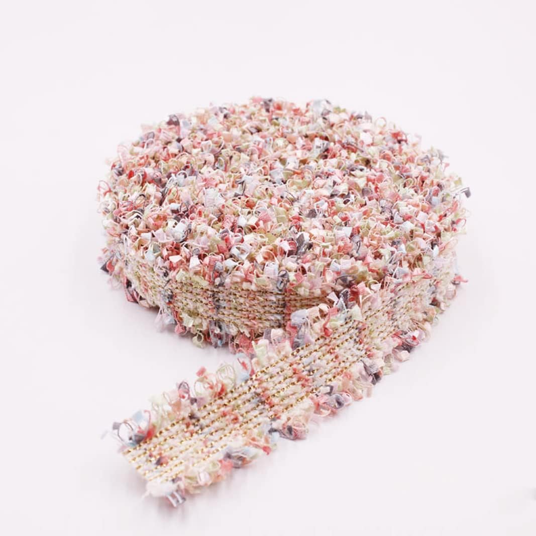 Tweed Ribbon with Glitter, Tape, Lace, Accessories, Handicraft, Width: Approx. 1.2 inches (30 mm), Pink, 43 Yards