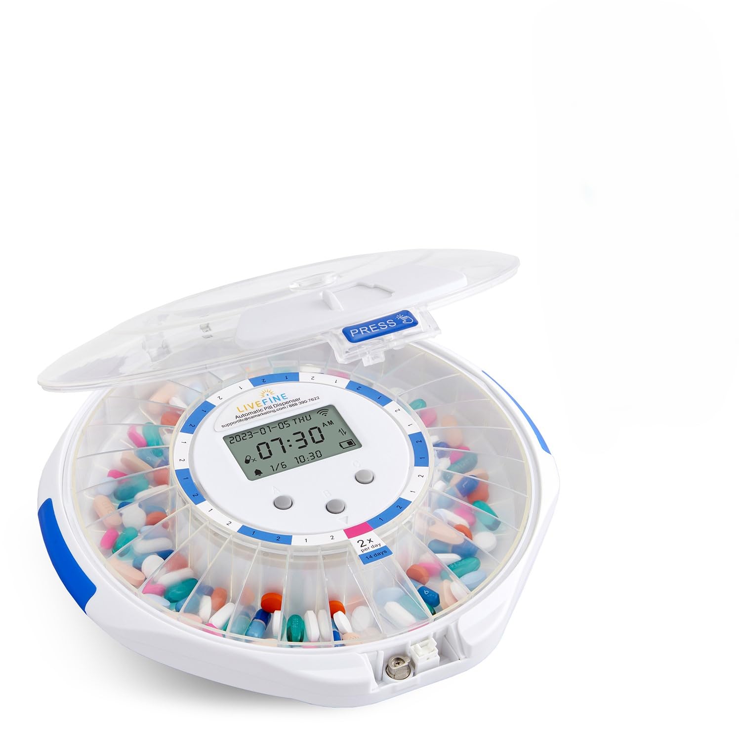 Live Fine Smart WiFi Automatic Pill Dispenser Clear Lid 28-Day Medication Organizer Up to 9 Doses Per Day