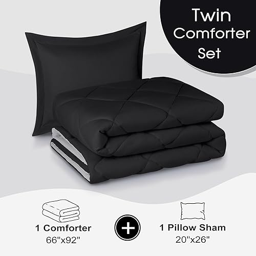 Vista 179 de Basic Beyond - Juego de edredón individual, a cuadros escoceses rojos y negros, relleno alternativo, para todas las estaciones