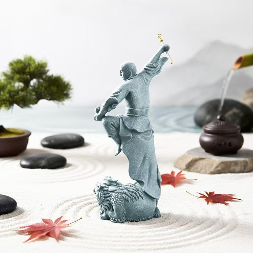 Aquarium Zen-Inspired Buddha Statue Ornament, Sandstone Buddha Statue Decoration - Comes with a Gold Staff, Suitable for Fish Tanks and Home décor